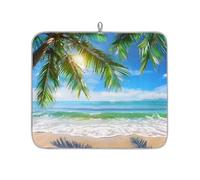 Entemne Small Dish Drying Mat 40x46cm Tropical Beach Palm Trees Sea Drying Mat for Kitchen Counter Protector Absorbent Heat Resistant Coffee Bar Mats Drainer Rack Pad