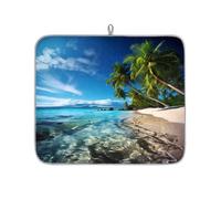 Entemne Small Dish Drying Mat 40x46cm Tropical Hawaii Beach Sea Drying Mat for Kitchen Counter Protector Absorbent Heat Resistant Coffee Bar Mats Drainer Rack Pad