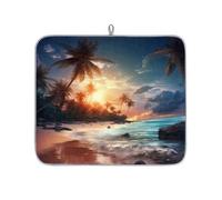 Entemne Small Dish Drying Mat 40x46cm Tropical Hawaii Palm Tree Sea Beach Drying Mat for Kitchen Counter Protector Absorbent Heat Resistant Coffee Bar Mats Drainer Rack Pad