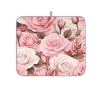 Entemne Small Dish Drying Mat 40x46cm Vintage Pink Rose Flower Floral Drying Mat for Kitchen Counter Protector Absorbent Heat Resistant Coffee Bar Mats Drainer Rack Pad