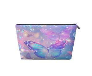 Entemne Small Makeup Bag Butterflies Bubbles Glittery Sparkly Waterproof PVC Leather Cosmetic Organiser Bag Women Girls Portable Travel Toiletry Pouch for Handbag Gym Gifts