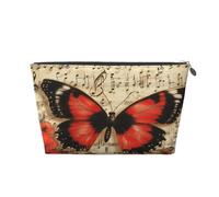 Entemne Small Makeup Bag Butterfly Music Stave Waterproof PVC Leather Cosmetic Organiser Bag Women Girls Portable Travel Toiletry Pouch for Handbag Gym Gifts