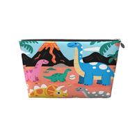Entemne Small Makeup Bag Cartoon Ancient Dinosaur Animal Waterproof PVC Leather Cosmetic Organiser Bag Women Girls Portable Travel Toiletry Pouch for Handbag Gym Gifts