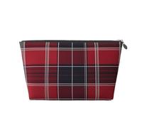 Entemne Small Makeup Bag Classic Red Blue Tartan Plaid Waterproof PVC Leather Cosmetic Organiser Bag Women Girls Portable Travel Toiletry Pouch for Handbag Gym Gifts