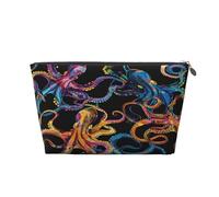 Entemne Small Makeup Bag Colorful Octopus Pattern Waterproof PVC Leather Cosmetic Organiser Bag Women Girls Portable Travel Toiletry Pouch for Handbag Gym Gifts