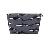 Entemne Small Makeup Bag Cute Orcas Jumping Dark Gray Waterproof PVC Leather Cosmetic Organiser Bag Women Girls Portable Travel Toiletry Pouch for Handbag Gym Gifts