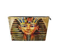 Entemne Small Makeup Bag Egyptian Pharaohs Painting Waterproof PVC Leather Cosmetic Organiser Bag Women Girls Portable Travel Toiletry Pouch for Handbag Gym Gifts