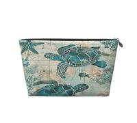 Entemne Small Makeup Bag Oceanic Ancient Turtles Waterproof PVC Leather Cosmetic Organiser Bag Women Girls Portable Travel Toiletry Pouch for Handbag Gym Gifts
