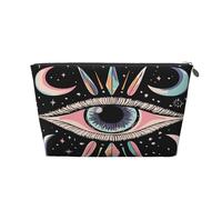 Entemne Small Makeup Bag Pink Evil Eye Art Painting Waterproof PVC Leather Cosmetic Organiser Bag Women Girls Portable Travel Toiletry Pouch for Handbag Gym Gifts