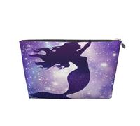 Entemne Small Makeup Bag Purple Galaxy Mermaid Silhouette Waterproof PVC Leather Cosmetic Organiser Bag Women Girls Portable Travel Toiletry Pouch for Handbag Gym Gifts