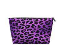Entemne Small Makeup Bag Purple Leopard Print Waterproof PVC Leather Cosmetic Organiser Bag Women Girls Portable Travel Toiletry Pouch for Handbag Gym Gifts