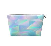 Entemne Small Makeup Bag Rainbow Pastel Geometric Iridescent Waterproof PVC Leather Cosmetic Organiser Bag Women Girls Portable Travel Toiletry Pouch for Handbag Gym Gifts