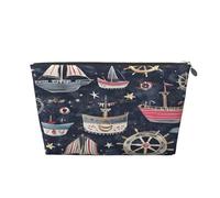 Entemne Small Makeup Bag Sea Ships Rudder Pattern Waterproof PVC Leather Cosmetic Organiser Bag Women Girls Portable Travel Toiletry Pouch for Handbag Gym Gifts