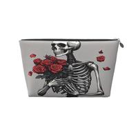 Entemne Small Makeup Bag Skeletal Red Rose Romantic Waterproof PVC Leather Cosmetic Organiser Bag Women Girls Portable Travel Toiletry Pouch for Handbag Gym Gifts