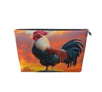 Entemne Small Makeup Bag Sunset Rooster Art Painting Waterproof PVC Leather Cosmetic Organiser Bag Women Girls Portable Travel Toiletry Pouch for Handbag Gym Gifts