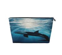 Entemne Small Makeup Bag Turquoise Sea Killer Whale Orca Waterproof PVC Leather Cosmetic Organiser Bag Women Girls Portable Travel Toiletry Pouch for Handbag Gym Gifts