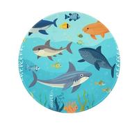 Entemne Small Round Mouse Mat Cartoon Sea Animals Whale Shark Non-Slip Rubber Base Mouse Pad 20cm Computer Mousepad Portable Washable Desk Mat For Office Laptop Gaming Gift, 4 Pcs