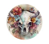 Entemne Small Round Mouse Mat Cow Head Skull Floral Art Non-Slip Rubber Base Mouse Pad 20cm Computer Mousepad Portable Washable Desk Mat For Office Laptop Gaming Gift, 2 Pcs