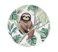Entemne Small Round Mouse Mat Cute Sloth Tropical Palm Leaves Non-Slip Rubber Base Mouse Pad 20cm Computer Mousepad Portable Washable Desk Mat For Office Laptop Gaming Gift, 1 Pc