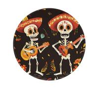 Entemne Small Round Mouse Mat Day Of The Dead Sugar Skull Musician Non-Slip Rubber Base Mouse Pad 20cm Computer Mousepad Portable Washable Desk Mat For Office Laptop Gaming Gift, 1 Pc