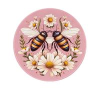 Entemne Small Round Mouse Mat Floral Bee Pink Non-Slip Rubber Base Mouse Pad 20cm Computer Mousepad Portable Washable Desk Mat For Office Laptop Gaming Gift, 4 Pcs
