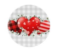 Entemne Small Round Mouse Mat Red Heart Eucalyptus Gray Plaid Non-Slip Rubber Base Mouse Pad 20cm Computer Mousepad Portable Washable Desk Mat For Office Laptop Gaming Gift, 1 Pc