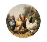 Entemne Small Round Mouse Mat Rustic Rooster Hen Pattern Retro Non-Slip Rubber Base Mouse Pad 20cm Computer Mousepad Portable Washable Desk Mat For Office Laptop Gaming Gift, 1 Pc