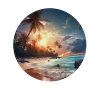 Entemne Small Round Mouse Mat Tropical Hawaii Palm Tree Sea Beach Non-Slip Rubber Base Mouse Pad 20cm Computer Mousepad Portable Washable Desk Mat For Office Laptop Gaming Gift, 1 Pc