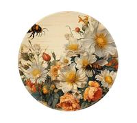 Entemne Small Round Mouse Mat Vintage Painting Floral Bee Flower Non-Slip Rubber Base Mouse Pad 20cm Computer Mousepad Portable Washable Desk Mat For Office Laptop Gaming Gift, 1 Pc