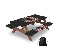 Entemne Soldier Usa Flag Picnic Table Cover Set with 2 Bench Covers, 5ft Waterproof Windproof Fitted Tablecloth Table Protector with Elastic Edged for Camping BBQ RV Garden Parties