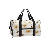 Entemne Spring White Daisies Animal Bees Sports Gym Bag with Shoe Compartment Women Men Travel Bag Lightweight Water-Resistant Weekend Overnight Carry On Luggage