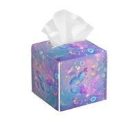 Entemne Square Tissue Box Cover Butterflies Bubbles Glittery Sparkly Tissue Box Holder Pu Leather Cube Facial Paper Organizer Dispenser Napkin Box For Bathroom Office Car Hotel