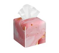 Entemne Square Tissue Box Cover Pastel Pink Golden Matble Texture Tissue Box Holder Pu Leather Cube Facial Paper Organizer Dispenser Napkin Box For Bathroom Office Car Hotel