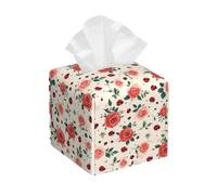 Entemne Square Tissue Box Cover Rose Flowers Ladybugs Pattern Tissue Box Holder Pu Leather Cube Facial Paper Organizer Dispenser Napkin Box For Bathroom Office Car Hotel
