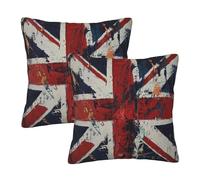 Entemne Union Jack Uk Flag Cushion Covers 55x55cm Sofa Cushion Covers Set of 2 Soft Cozy Square Throw Pillow Cases with Hidden Zipper For Bed Couch Car Bench Decor