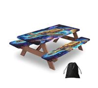 Entemne Universe Sea Turtle Art Picnic Table Cover Set with 2 Bench Covers, 5ft