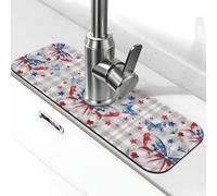 Entemne USA Flag Red Blue Butterflies Faucet Mat for Kitchen Sink Absorbent Splash Guard Drip Catcher Tray Faucet Draining Pad Tap Mat for Bathroom Counter