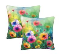 Entemne Watercolor Wildflower Floral Pattern Cushion Covers 40x40cm Sofa Cushion Covers Set of 2 Soft Cozy Square Throw Pillow Cases with Hidden Zipper For Bed Couch Car Bench Decor