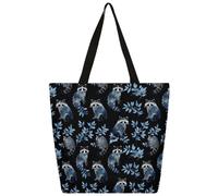 Entemne Women's Large Canvas Tote Bag Cute Animal RaccoonsGrocery Bag with Zipper Pocket Reusable Eco-Friendly Shopping Shoulder Bag for Work Travel Everyday Use