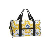 Entemne Yellow Ikat Moroccan Floral Tiles Pattern Sports Gym Bag with Shoe Compartment Women Men Travel Bag Lightweight Water-Resistant Weekend Overnight Carry On Luggage