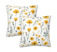 Entemne Yellow Wildflowers Pattern Cushion Covers 40x40cm Sofa Cushion Covers Set of 2 Soft Cozy Square Throw Pillow Cases with Hidden Zipper For Bed Couch Car Bench Decor