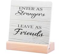 Enter As Strangers, Leave As Friends Signs Wooden House Signs Wooden Door Welcome Signs Sandblasted Cedar Signs Smooth Classic Fairy Tale For Wedding And Engagement 4X4 Inch