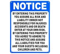 Enter at Your Own Risk Sign - Not Responsible for Accidents or Injuries - Aluminum Metal Warning Sign, 8x12 Inch - Private Property Notice