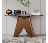 Enterprise Console Table - Grey Marble - Brass Base
