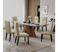 Enterprise Dining Set - 6 Seater - 180cm - Grey Marble - Venezia Dining Chairs - Cream Leather - High Back