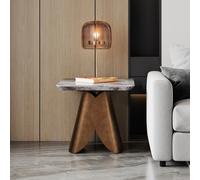Enterprise Side Table - Square - Grey Marble - Brass Base
