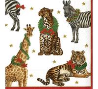 Entertaining with Caspari Boxed Cocktail Napkins, Wild Christmas, Ivory, Box of 40