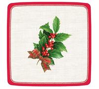 Entertaining with Caspari Holly Linen Ivory Square Salad/Dessert Plates, White, Pack of 8