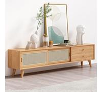 Entertainment Center Wood Tv Stand With Drawers, Sliding Doors, Tv Console Tv Cabinet Media Console Tv Stands For Living Room,Natural,160cm/63in