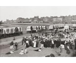 Entertainment on the beach at Margate Kent England in the 19th century. From Around The Coast An Album of Pictures from Photographs of the Chief Seaside Places of Interest in Great Britain and Ireland